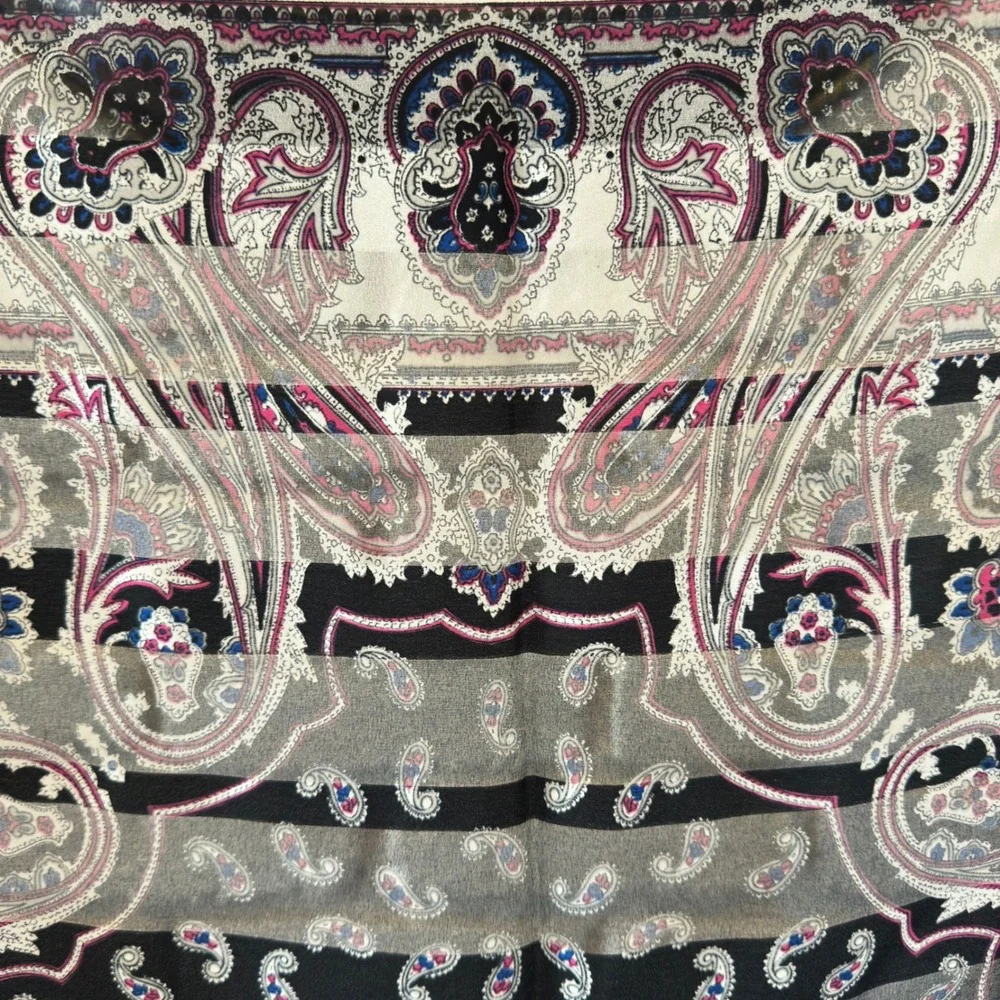 Paisley Square Scarf Black Grey Pink Striped Chiffon Large 33in Accessory